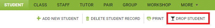 Screenshot of LACES learner record screen showing that you can click Drop Student to exit learners from class enrollments